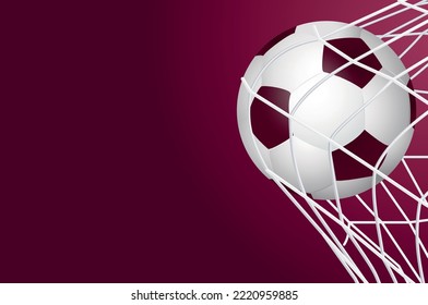 Patrón de fútbol rojo Fondo para la pancarta. Diseño de plantilla de banner deportivo con fondo de bandera de Qatar en ilustración vectorial.