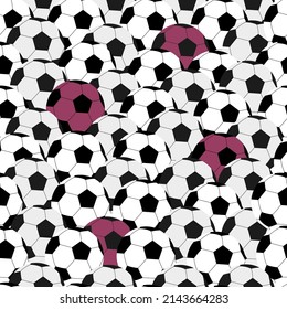 Patrón de fútbol. Fondo incomparable con pelotas de fútbol blancas y negras. Ilustración repetitiva plana vectorial para diseños deportivos, textiles. 