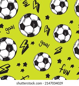 Football pattern. Seamless pattern with ball and star. Background for wrapping paper, socks, clothes, stationery, web, textile, fabric and other design.