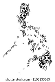Football Philippines map. Vector territory scheme composed from football balls in various sizes. Abstract Philippines map concept is designed with scattered soccer spheres.