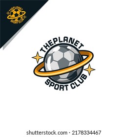 football and planet illustration for emblem logo or icon