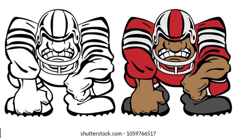 Football Player in a 3 Point Stance Cartoon Vector Illustration