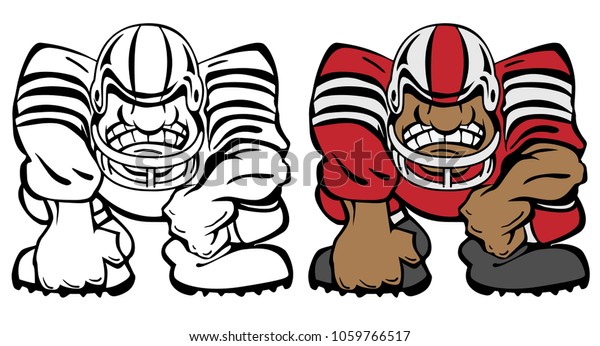 Football Player in a 3 Point Stance Cartoon\
Vector Illustration