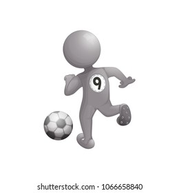 A football player is about to hit the ball. Figure back to the viewer. A imitation three d person without face. A steel silver man. Vector illustration. Character isolated