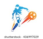 Football Player In Action Logo - Ball On Fire Penalty Kick