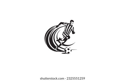 Football Player In Action Logo Ball On Fire Penalty Kick black logo on white background