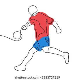 Football player artistic one line vector illustration. Soccer player drawing.