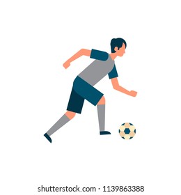 Football player attack kick ball isolated sport championship flat full length character vector illustration