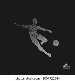 Football player with ball. Dotted silhouette of person. Vector illustration. 