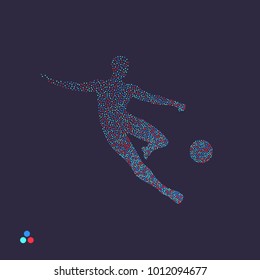 Football player with ball. Dotted silhouette of person. Vector illustration. 
