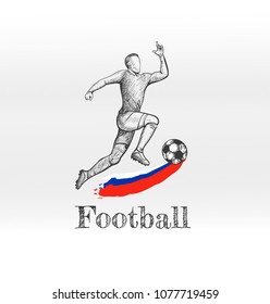  Football player with a ball hand drawing. Russian flag