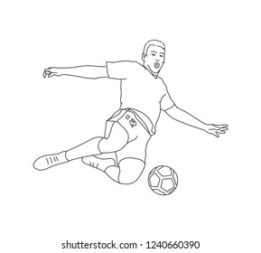 Football player with a ball. Hand-drawn scene. 