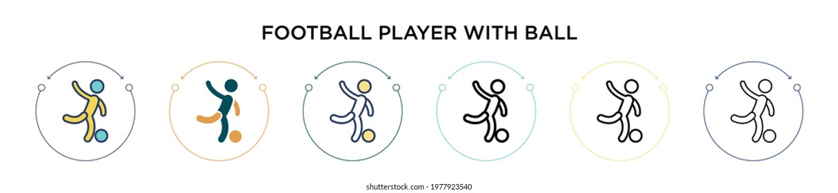 Football player with ball icon in filled, thin line, outline and stroke style. Vector illustration of two colored and black football player with ball vector icons designs can be used for mobile, ui, 