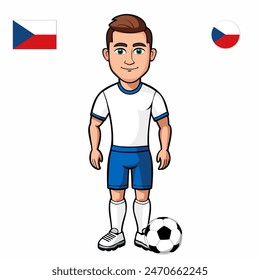 Football player with ball isolated on white background. Czech Republic flag with badge. Summer Games 2024. Vector illustration.