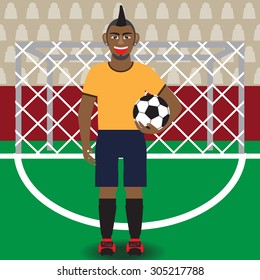 Football player With ball On Stadium. Vector Illustration