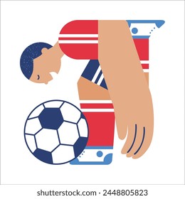 Football player with ball. Sport game. Sketch vector illustration