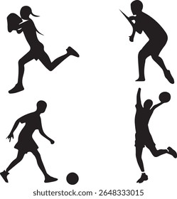 Football player and basketball player silhouette on white background 
