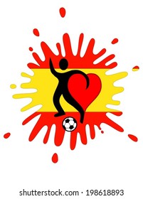 football player with a big heart kicking a ball with Spain's country colors