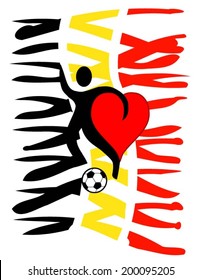 football player with a big heart kicking a ball with Belgium's country colors