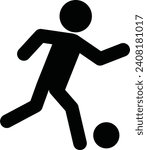 Football player with a black ball icon. Soccer player sign. Soccer symbol. flat style.