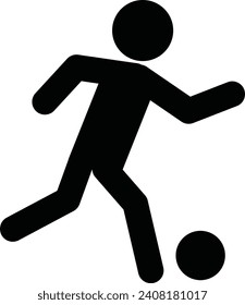 Fußball-Spieler mit einem schwarzen Ball-Symbol. Fußball-Spielerzeichen. Fußball-Symbol. Flachstil.