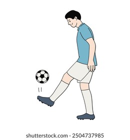 Football player bouncing ball on leg