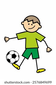 Football player, boy and soccer ball, vector illustration, white background