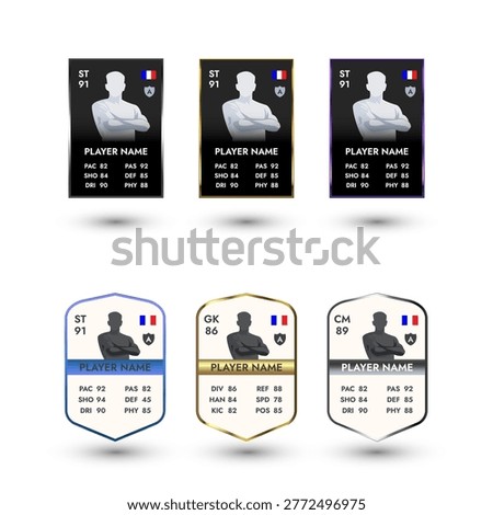 Football Player Card Template Set with Stats – Striker, Goalkeeper and Midfielder