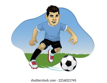 Football Player Cartoon Dribbling the Ball