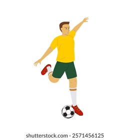 Football player character in action isolated on white background.
