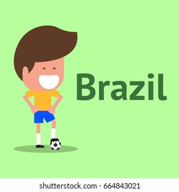 Football player character. Brazilian soccer player.  National Brazil. Cartoon Flat Design. vector illustration