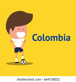Football player character. Colombian soccer player. National Colombia. Cartoon Flat Design. vector illustration