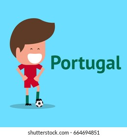 Football player character. Portuguese soccer player. Cartoon Flat Design. vector illustration