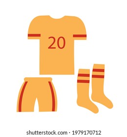 Football player clothing. T-shirt, balls and knee-highs are attributes of the clothes of the game of football. Design element. Vector flat illustration.