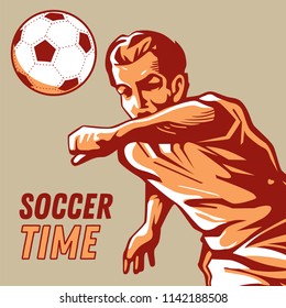 The football player conducts a ball across the field. The person on soccer. Three colors. The model on a football subject.