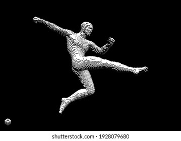 Football player constructing from cubes. Human body model. Design for sport. Voxel art. 3D vector illustration.