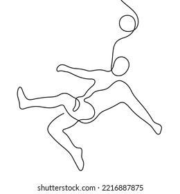 Football player continuous line illustration. Editable stroke soccer drawing.