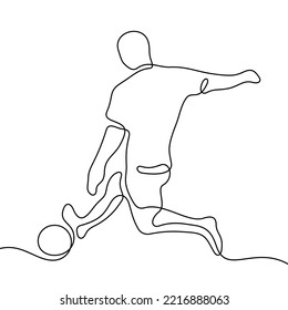 Football player continuous line illustration. Editable stroke soccer drawing.