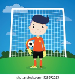 Football player, A cute boy goalkeeper, vector cartoon