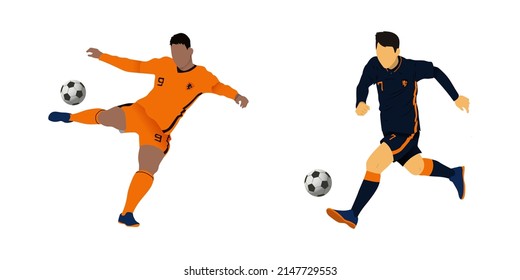 Football player different pose of any country vector illustration. 