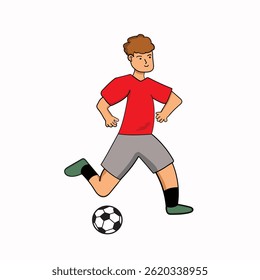 Jogador de futebol fazendo um chute duro, ilustração para modelo de design de banner