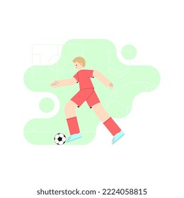 A football player dribbles the ball. Flat illustration.