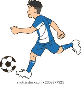 A football player dribbling the ball