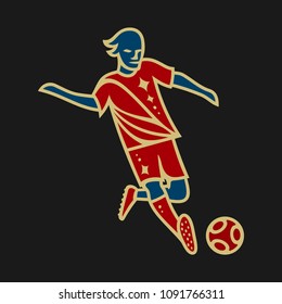 Football Player Dribbling With A Ball 8 Gold Outline