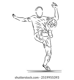a football player dribbling the ball in black and white line art illustration