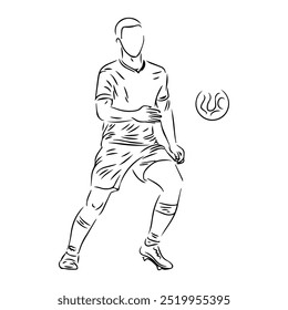 a football player dribbling the ball in black and white line art illustration