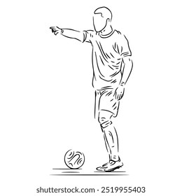um jogador de futebol driblando a bola em preto e branco ilustração