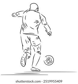 a football player dribbling the ball in black and white line art illustration