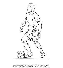 a football player dribbling the ball in black and white line art illustration