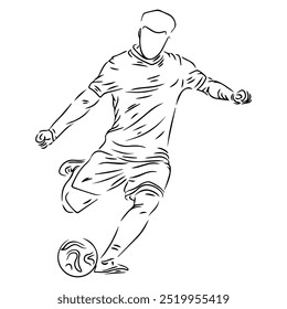 a football player dribbling the ball in black and white line art illustration